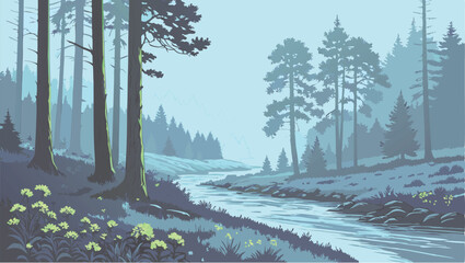 forest in the morning, illustration, vector art