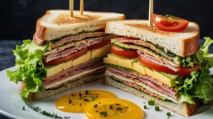 Two halves of club sandwich.