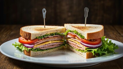 Two halves of club sandwich.