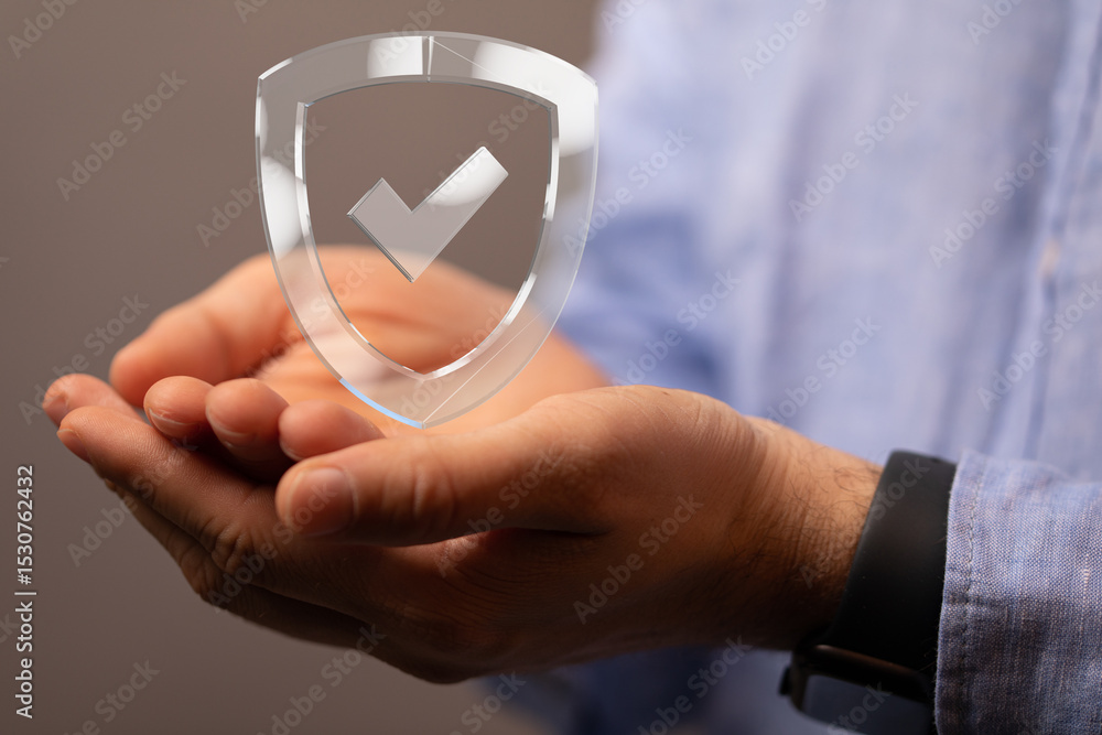 Poster protecting your information with a digital shield. strong security, data safety.