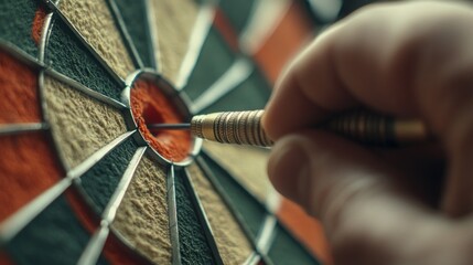 Dart poised, hitting bullseye
