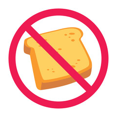 Forbidden sign with white bread icon, no bread allowed sign, white bread prohibition sign, do not eat bread