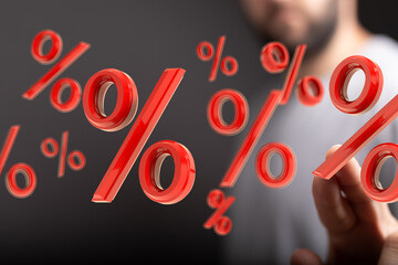 3D render of red percentage symbols. Ideal for discount, sale, finance concepts.