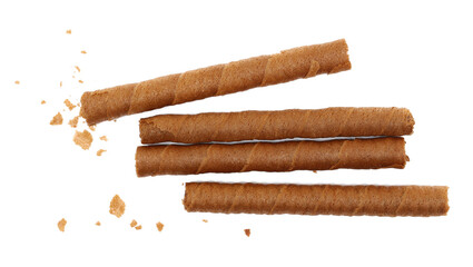 Wafer rolls, Waffle sticks with hazelnut and chocolate cream, isolated on white