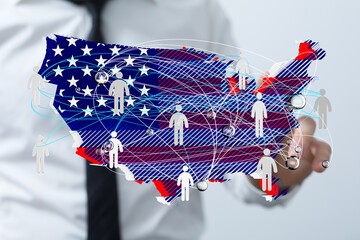 Visual representation of a nationwide network connecting individuals across the United States.