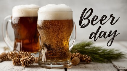 Celebrate beer day with frosty mugs filled with refreshing brews and festive decorations