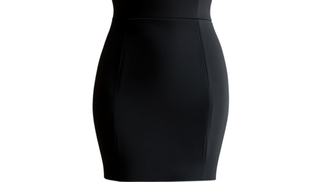 A fitted black dress highlighting a sleek silhouette, perfect for evening gatherings or formal events