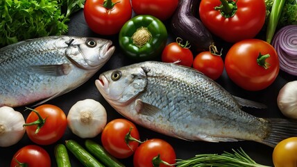 Vegetables and fish healthy food.