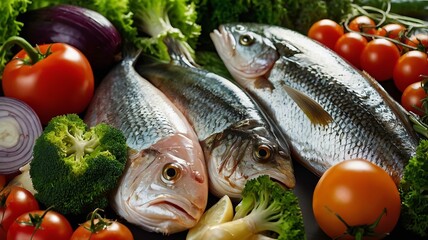 Vegetables and fish healthy food.