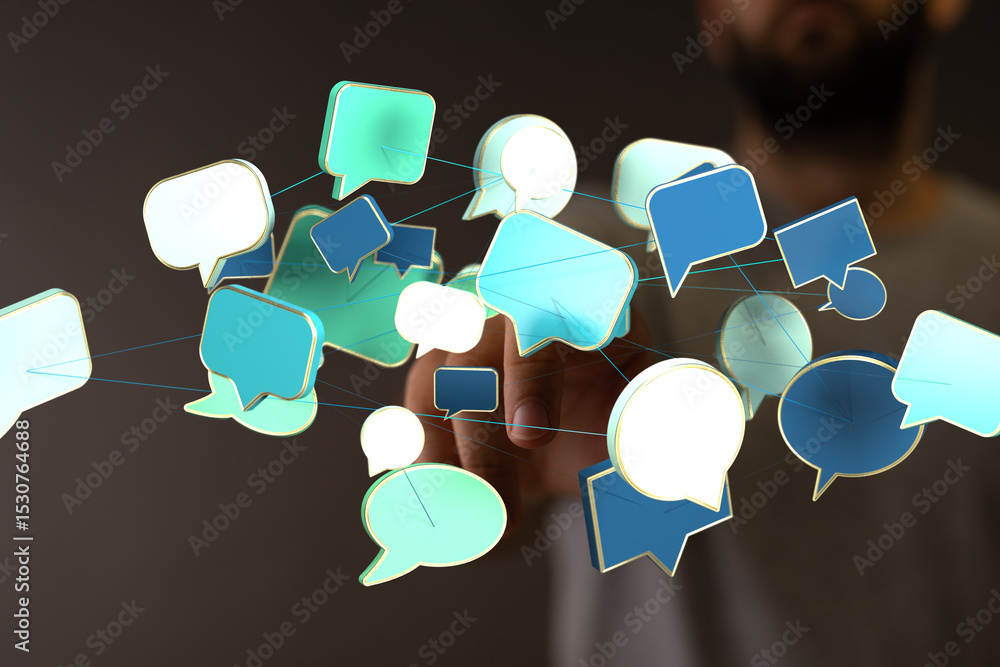 Aufkleber Abstract image of interconnected speech bubbles, symbolizing global communication and networking.