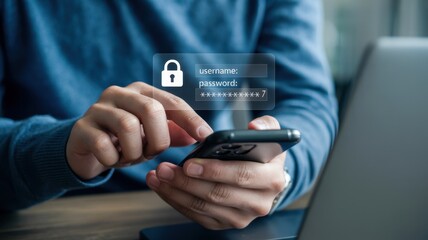 Person entering credentials on a mobile device.