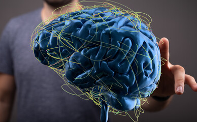 3D rendered human brain with glowing neural network connections.  Perfect for AI, neuroscience, and...