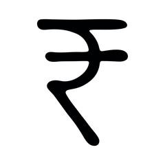 Hand drawn rupee currency symbol. Brush stroke doodle. Single element for design
