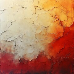 a red and yellow painting on a white wall