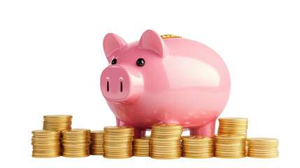 3d piggy bank with financial growth chart and gold coins on white background
