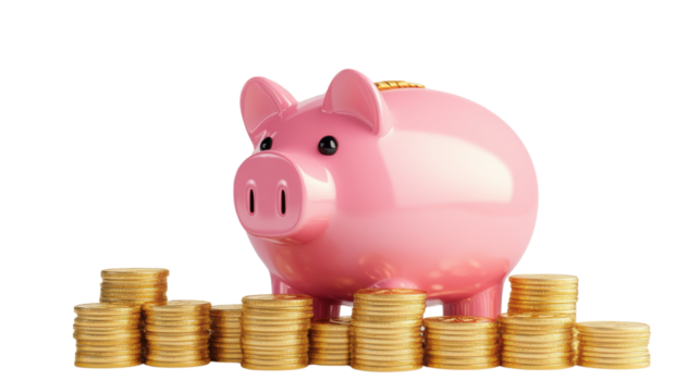 3d piggy bank with financial growth chart and gold coins on white background