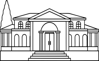 Villa black outline vector and illustration, coloring book page
