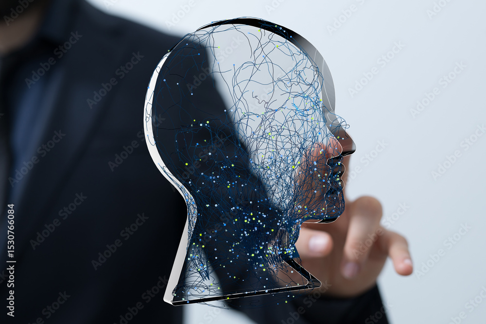 Leinwandbilder Abstract image of a digital brain, representing AI, neural networks, and data processing.