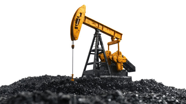 oil pump jack extracting crude oil on white background