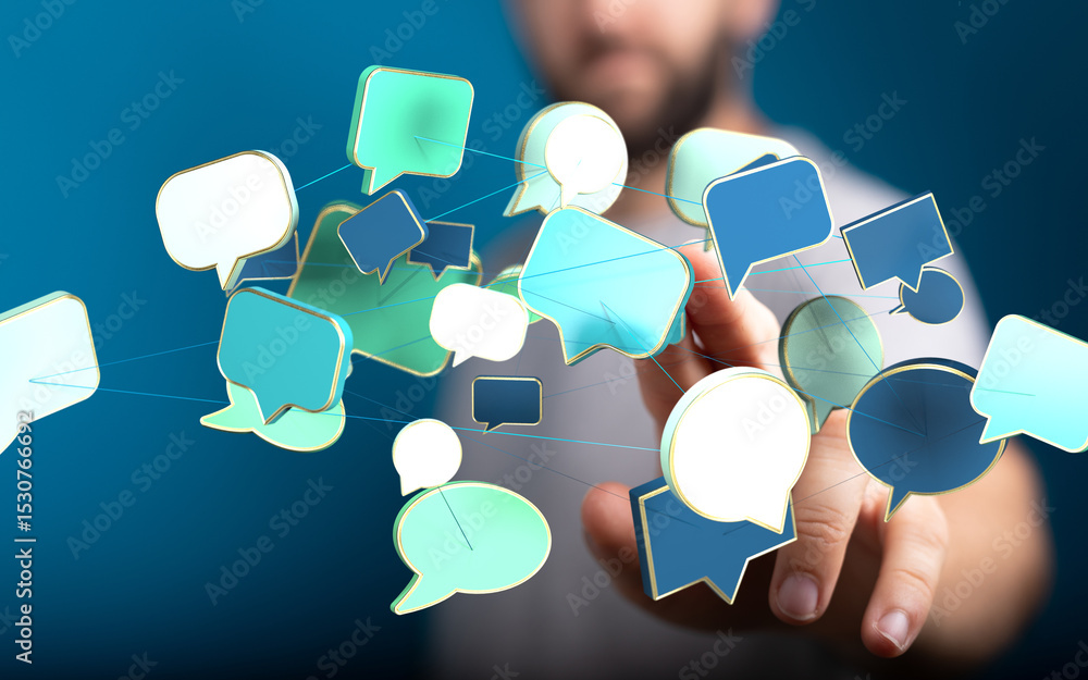 Aufkleber Abstract image of interconnected speech bubbles, symbolizing global communication and networking.