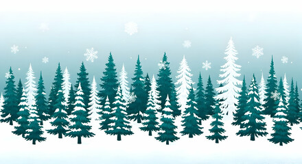 Fototapeta premium Winter Forest with Snowflakes Illustration