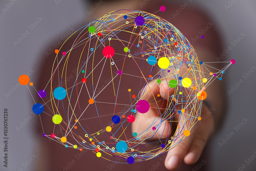 Aufkleber Abstract image of a colorful network, representing global connectivity and data flow.