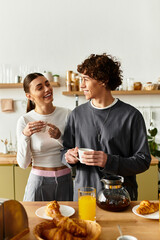 Joyful morning moments shared between a loving couple in their cozy kitchen