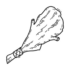 Vector linear hand drawn icon of a primitive wooden club in doodle style.