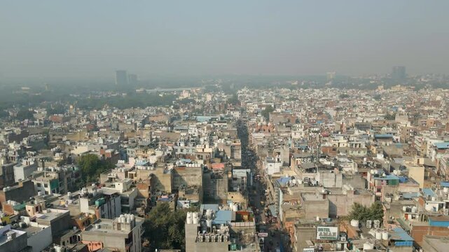 Karol Bagh Downtown Delhi Air Pollution Morning Drone Rise India 4K 60FPS