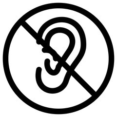 No Hearing Symbol Ear with Slash Line Vector Illustration Concept