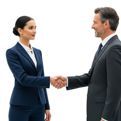 A man and a woman shake hands isolated on transparent or white background, png