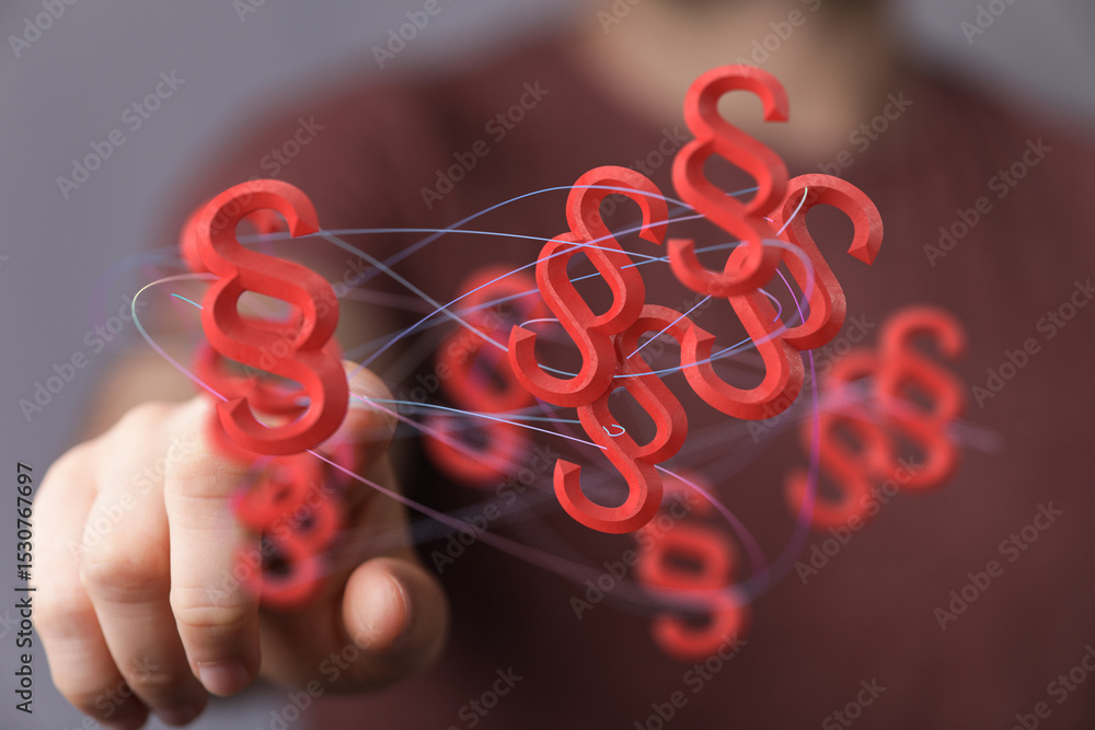 Aufkleber abstract image of a hand interacting with floating 3d paragraph symbols, representing legal concepts