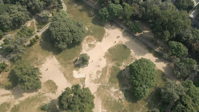 Ajmal Khan Park Downtown Delhi Indian Men Set Up Cricket Game Drone Circling 4K 60FPS