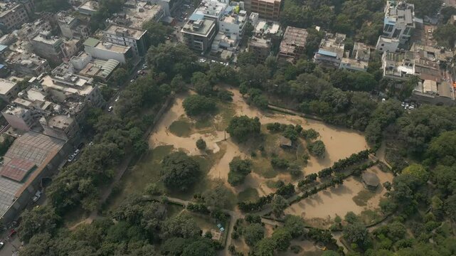 Ajmal Khan Park In Central Delhi India Drone Flyover 4K 60FPS