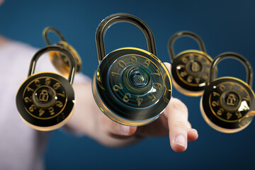 High-quality image of digital combination locks, perfect for cybersecurity and data protection...