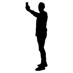 Silhouette of Traveler Man. Isolated on White Background.