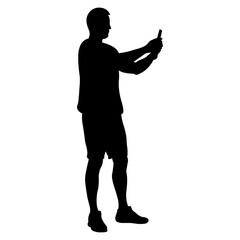 Silhouette of Traveler Man. Isolated on White Background.