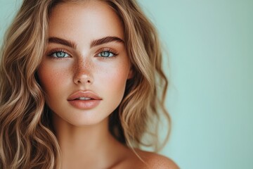 Fototapeta premium Close-up portrait of a young woman with beautiful features.