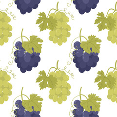 Seamless pattern with grapes. Grape bunches, crowns. Vector pattern with vines fruits.