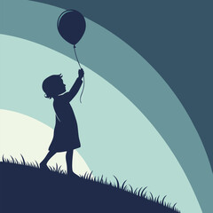 Silhouette of Little Girl Holding Balloon – Childhood Joy Vector Illustration for Celebration, Play, and Innocence Themes