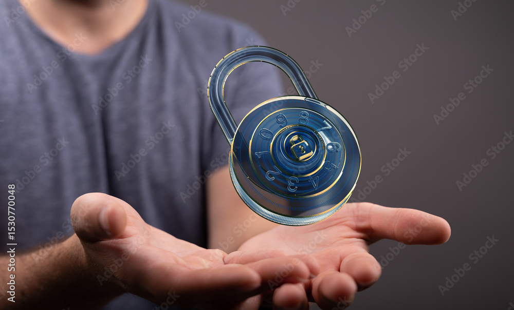 Poster image of a digital lock, symbolizing data security and online protection. perfect for cybersecurity 