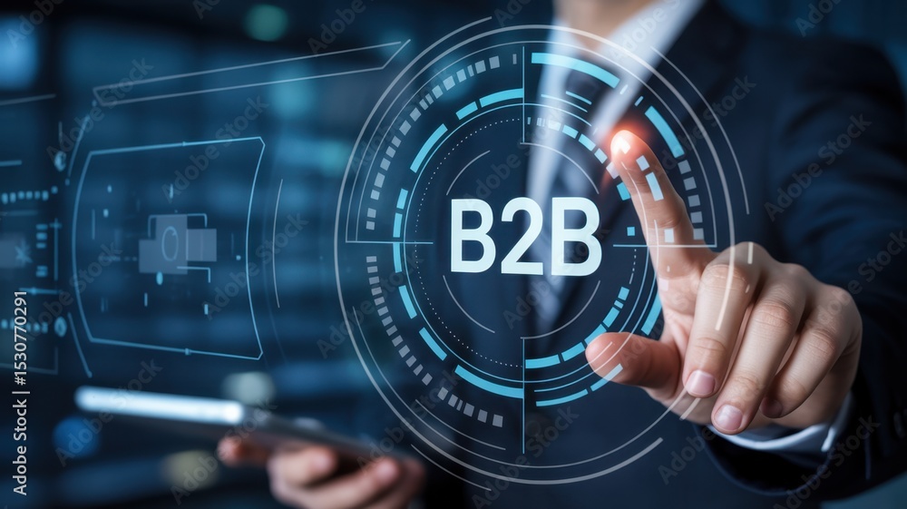 Poster business to business interaction displayed on a digital interface.