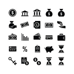 Black Finance and Banking Icon Set – Money, Wallet, Payment, Savings