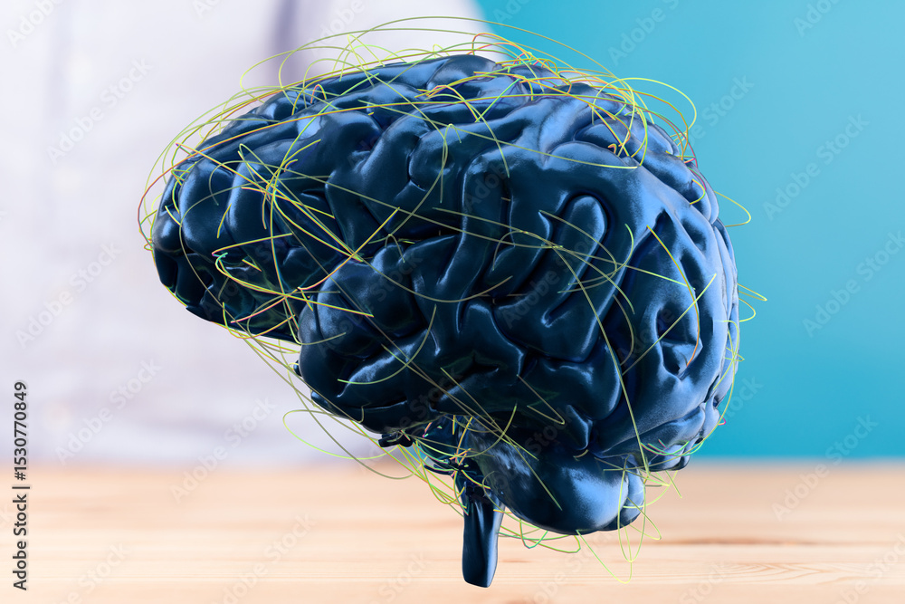 Poster 3d render of a human brain with glowing neural connections. perfect for healthcare, neuroscience, an