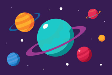 Colorful planets and rings in space illustration