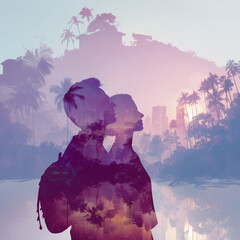 romantic holiday makers enjoying tropical paradise scenery; concept of summer travel, perfect vacaion