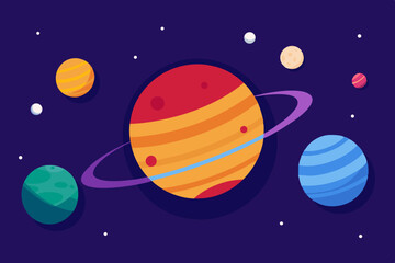 Colorful planets in space cartoon illustration