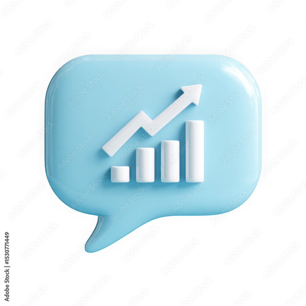 Aufkleber 3d render of a blue speech bubble with growth chart isolated on transparent background