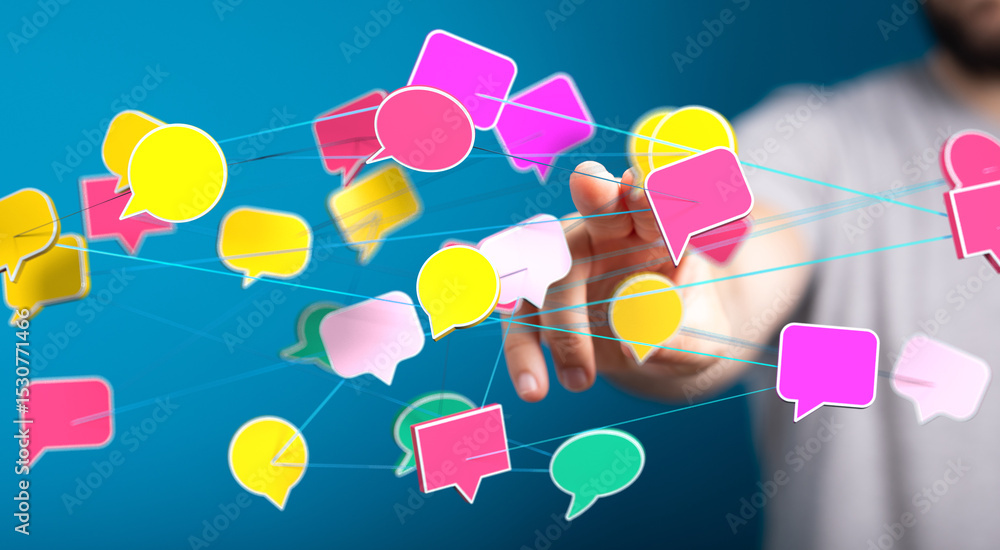 Aufkleber Colorful speech bubbles illustrate interconnected global communication and networking.