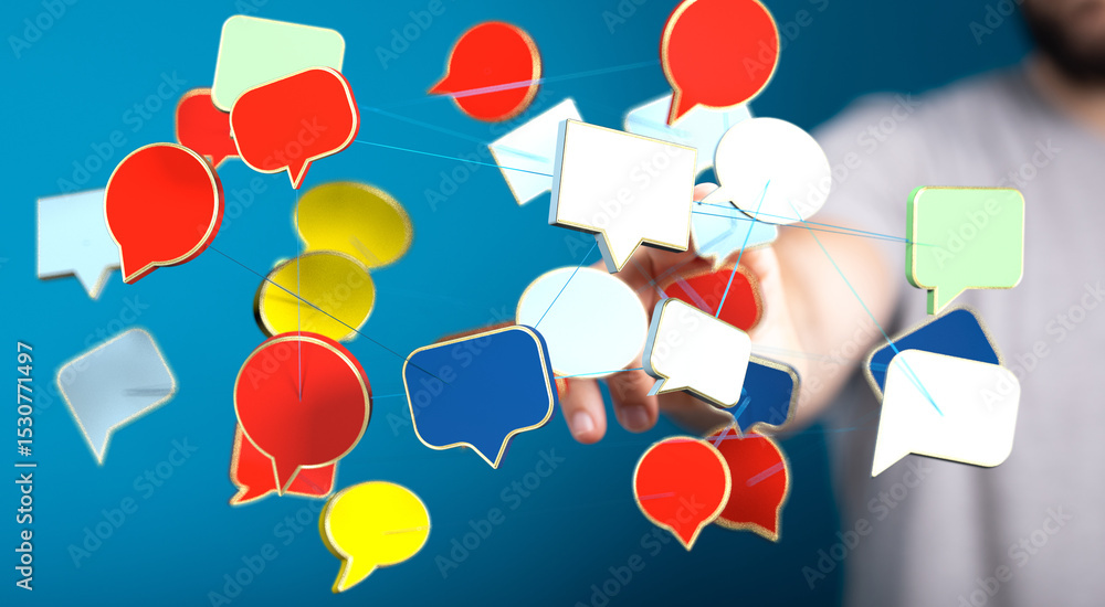 Poster Abstract image of interconnected speech bubbles, symbolizing global communication and networking.